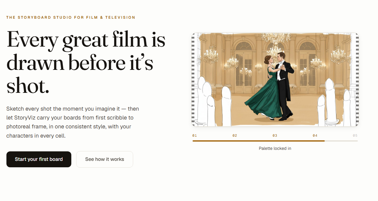 StoryViz landing page — every great film is drawn before it's shot